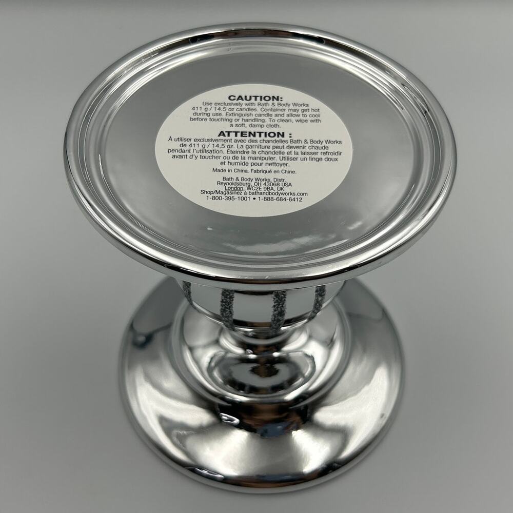 Bath and Body Works Silver Christmas Ornament 3 Wick Candle Holder Pedestal [A]